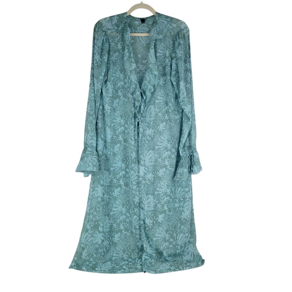 Wild Fable Top Women's Size Large Sheer Aqua Green Ruffle Duster Kimono Jacket